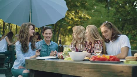 Freunde-von-Picknick-Party.-Glücklich-lächelnde-Menschen-genießen-Picknick