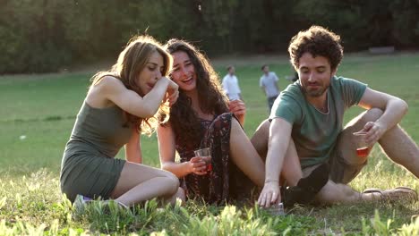 Lachen,-unbeschwert,-Glück---Freunden-Toasten-im-park