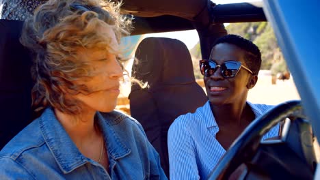 Female-friends-interacting-with-each-in-the-car-4k