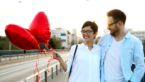 Couple-in-love-dating-and-smiling-outdoor