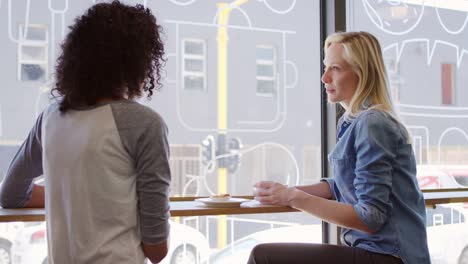 Two-Female-Friends-Meeting-In-Coffee-Shop-Shot-In-Slow-Motion