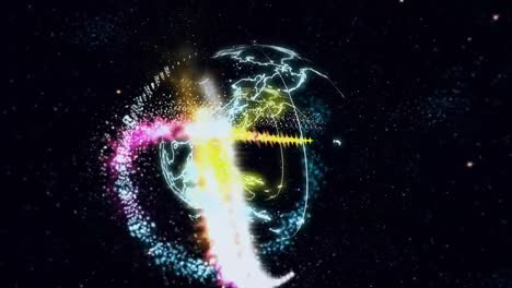 Illuminated-spinning-colorful--earth-with-particles