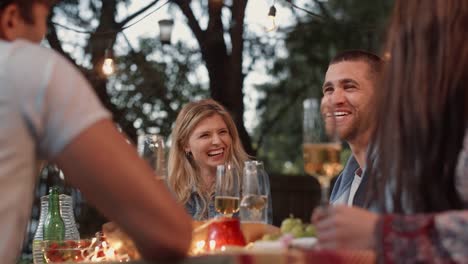 Freunde,-Spaß,-vergnügen-sich-bei-der-abendlichen-Gartenparty