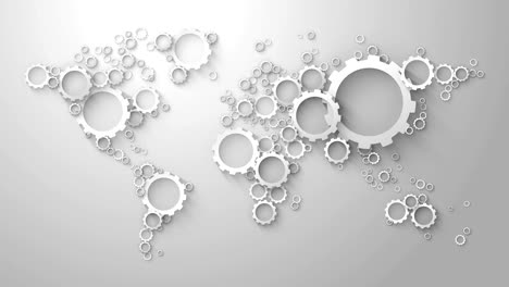 world-map-of-white-cog-wheels-on-grey-background-loop-animation