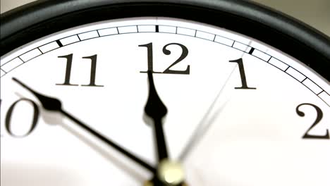 Close-up-time-lapse-of-clock-hands-reaching-12-o'clock