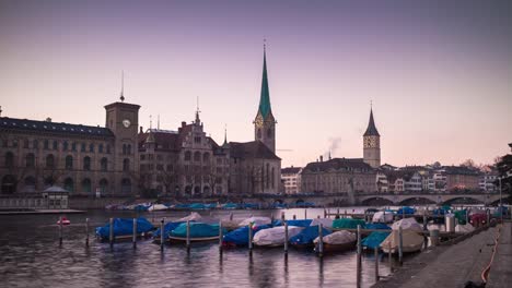 switzerland-sunset-evening-famous-zurich-city-scape-boat-parking-river-side-panorama-4k-time-lapse