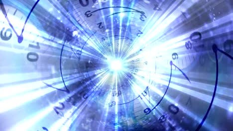 Clocks-Tunnel-and-Fibers,-Time-Travel-Concept-Animation,-Rendering,-Background,-Loop