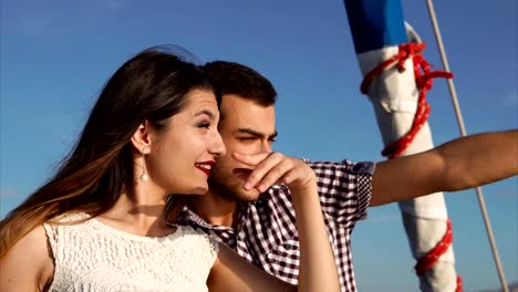 Couple-having-romantic-water-travel-and-looking-into-the-distance