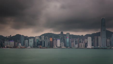 China-Hong-Kong-City-Sturm-Himmel-runden-Panorama-4k-Zeitraffer