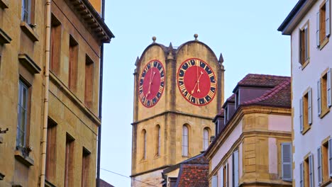 view-of-Vintage-Bell-Tower-in-Neuchatel,-Switzerland