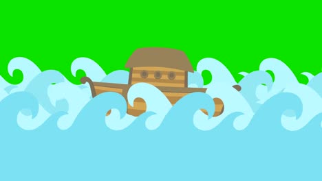 Noahs-Ark-Floating-In-The-Middle-Of-The-Sea-On-A-Green-Screen