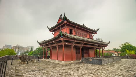 wuhan-city-day-time-famous-fort-temple-qiyimen-tourist-panorama-4k-time-lapse-china