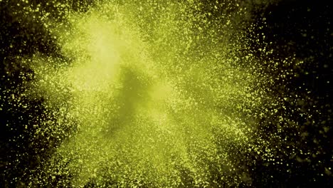 Yellow-powder-exploding-on-black-background-in-super-slow-motion