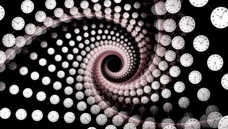 Clocks-Spiral-Tunnel-Animation,-Time-Concept,-Rendering,-Background,-with-Alpha-Channel,-Loop