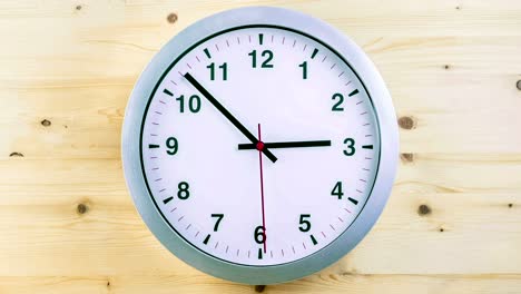 h24-hours-timelapse-seamless-loop-ready,-clock-hands-movement,-modern-white-metallic-alarm-wall-clock-on-wood