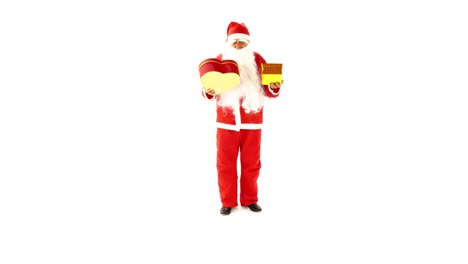 Santa-Clause-is-Choosing-a-Gift-Against-White-Background