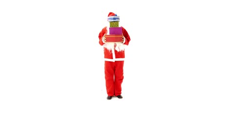 Santa-Clause-is-Presenting-Gifts-Against-White-Background