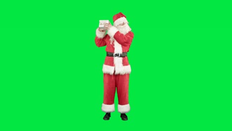 Glücklicher-Weihnachtsmann,-der-Geschenke-auf-einem-Green-Screen-Chrome-Schlüssel-trägt