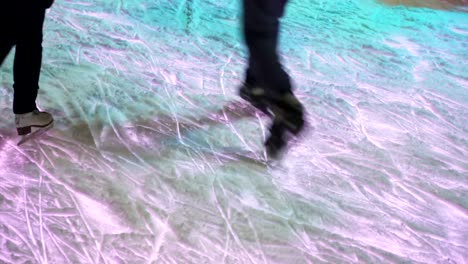Concept-Ice-and-Skate,-Winter-Healthy-Lifstyle.-Many-Skates-Pass-by-Close-up.