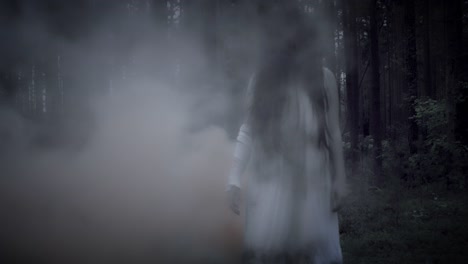 4K-Horror-Woman-in-Forest-with-Smoke