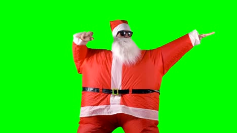 Santa-Claus-en-danzas-de-colores-sobre-un-fondo-verde.