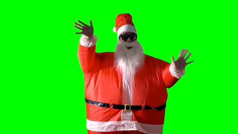 Santa-Claus-on-a-green-background-waves-in-front-view.