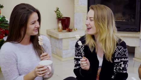 Young-girls-eats-marshmallow-and-celebrates-Christmas-with-friends