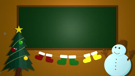 Merry-Christmas-on-green-board-of-class-room-in-school-with-spotlight