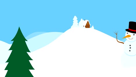 Winter-landscape-with-snowman-and-falling-snow