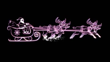 4K-Santa-Claus-and-Reindeers-Line-Animation