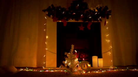 New-year-and-Christmas-celebration-near-fireplace-in-room