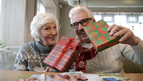 Portrait-of-Senior-Couple-with-Christmas-Gifts