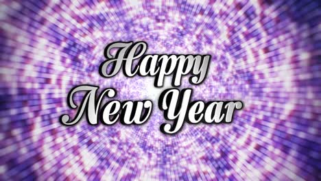 Feliz-Año-Nuevo,-el-texto-en-baile-discoteca-túnel,-In/Out,-rotación-texto,-bucle,-canal-alfa,-4-K