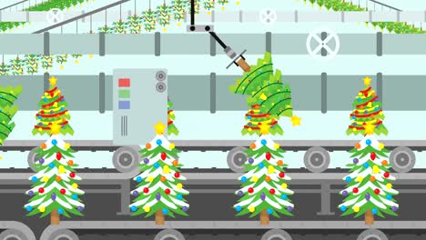 Many-kinds-of-Christmas-Trees-in-a-Factory-Conveyor-in-Cartoon-Style