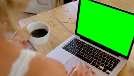 Cute-blonde-using-laptop-in-kitchen