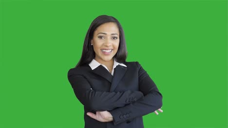 Lifestyle-Portrait-of-Young-African-American-Business-Woman-Isolated-on-Green-Screen-Chroma-key-Background