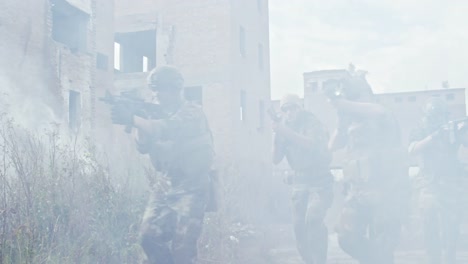 Armed-Squad-Running-through-Smoke-with-Shotguns