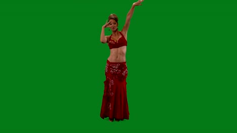 Tänzer.-Bauchtanz.-Belly-Dancer-tanzen.-Green-Screen.-Sexy-rotes-Kleid