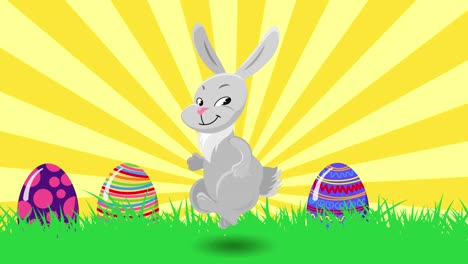 Cute-dancing-bunny-rabbit-and-bouncing-eggs.-Happy-holiday-Easter-greeting-card-animation.-Seamless-looping-motion-background.