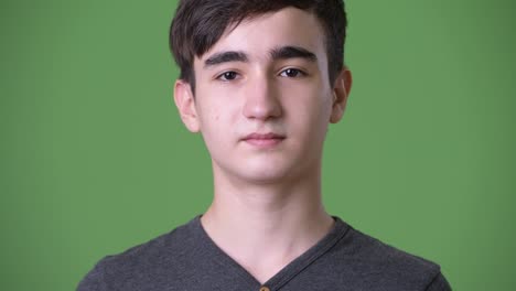 Young-handsome-Iranian-teenage-boy-against-green-background