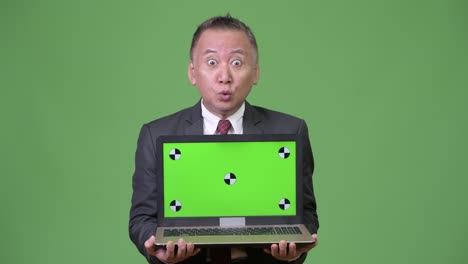 Mature-Japanese-businessman-showing-laptop