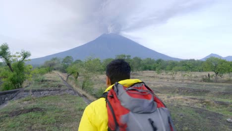 Hiker-Running-to-Erupting-Volcano