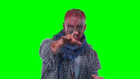 Scary-zombie-in-halloween-isolated-green-background