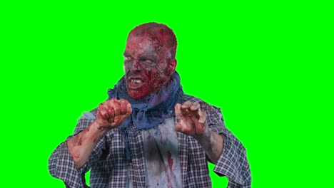 Scary-zombie-in-halloween-isolated-green-background