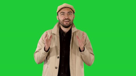 Handsome-young-thoughtful-man-has-a-wonderful-idea-on-a-Green-Screen,-Chroma-Key