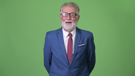 Handsome-senior-bearded-businessman-against-green-background