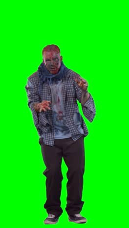 Scary-zombie-in-halloween-isolated-green-background