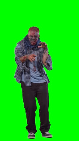 Scary-zombie-in-halloween-isolated-green-background