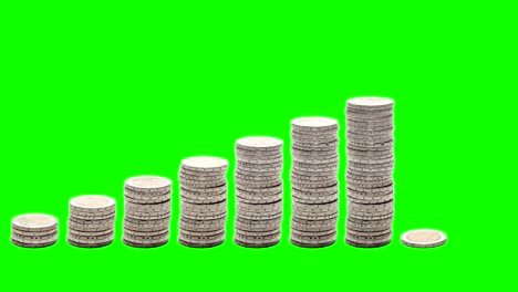 Nine-stacks-of-coins-increasing.-Stop-Motion.-Chroma-Key.