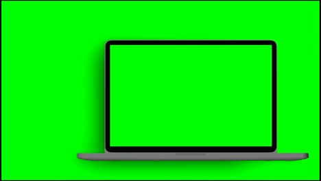 4K-Video.-Laptop-(Notebook)-mit-Greenscreen-auf-grünem-Hintergrund-einschalten.